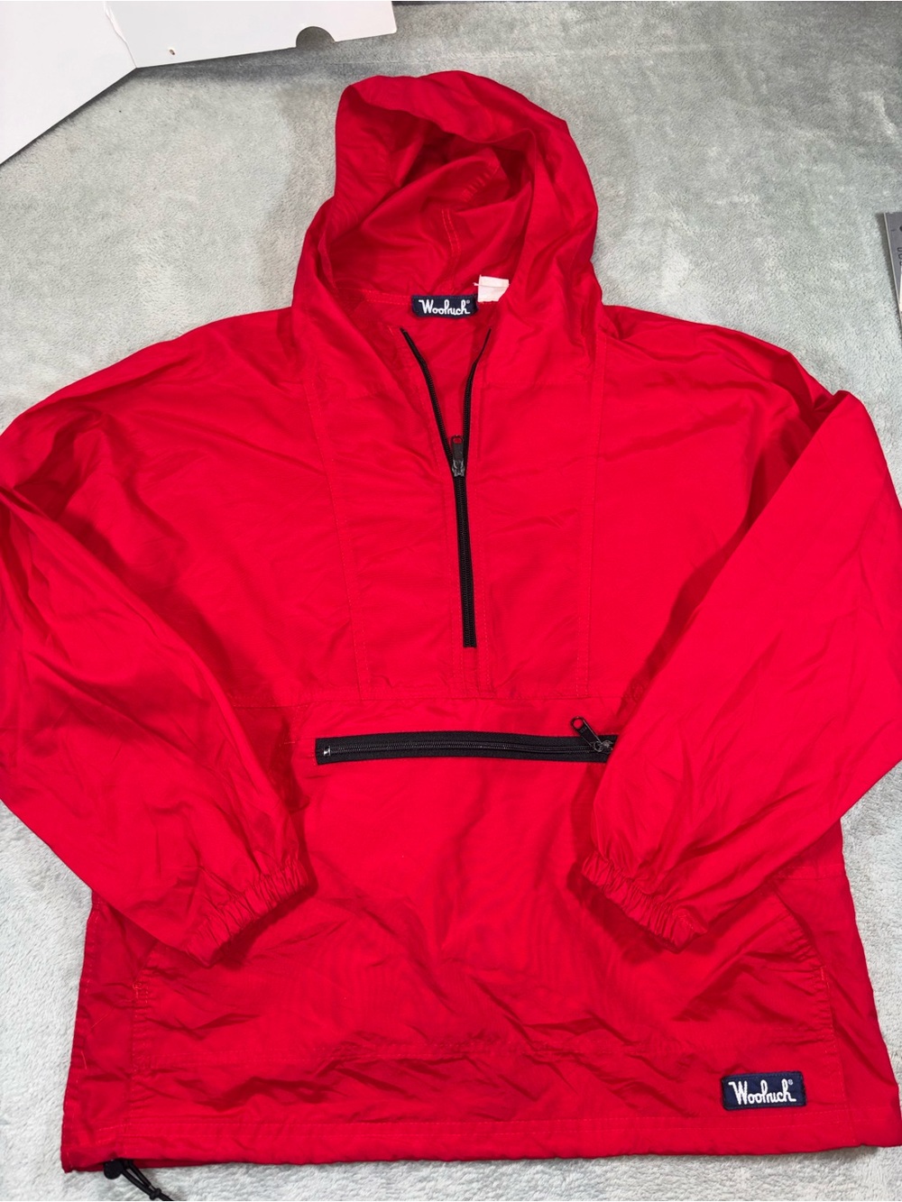 Vintage Woolrich Hooded Half-Zip Anorak Windbreaker Jacket Red